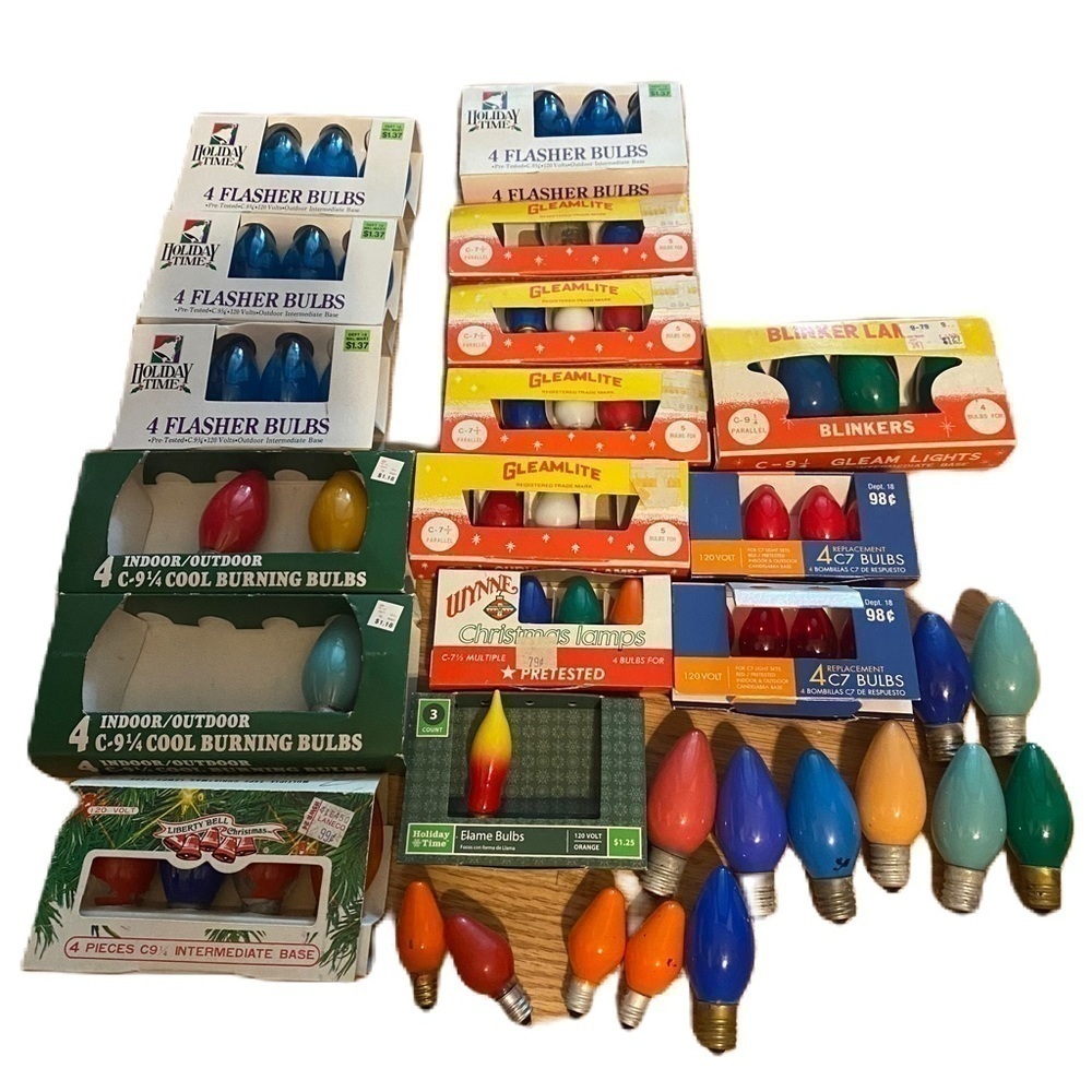 Vintage C 9 1/4 C 7 1/2 C7 Christmas Bulb Lot Flasher Cool Burning Wynne